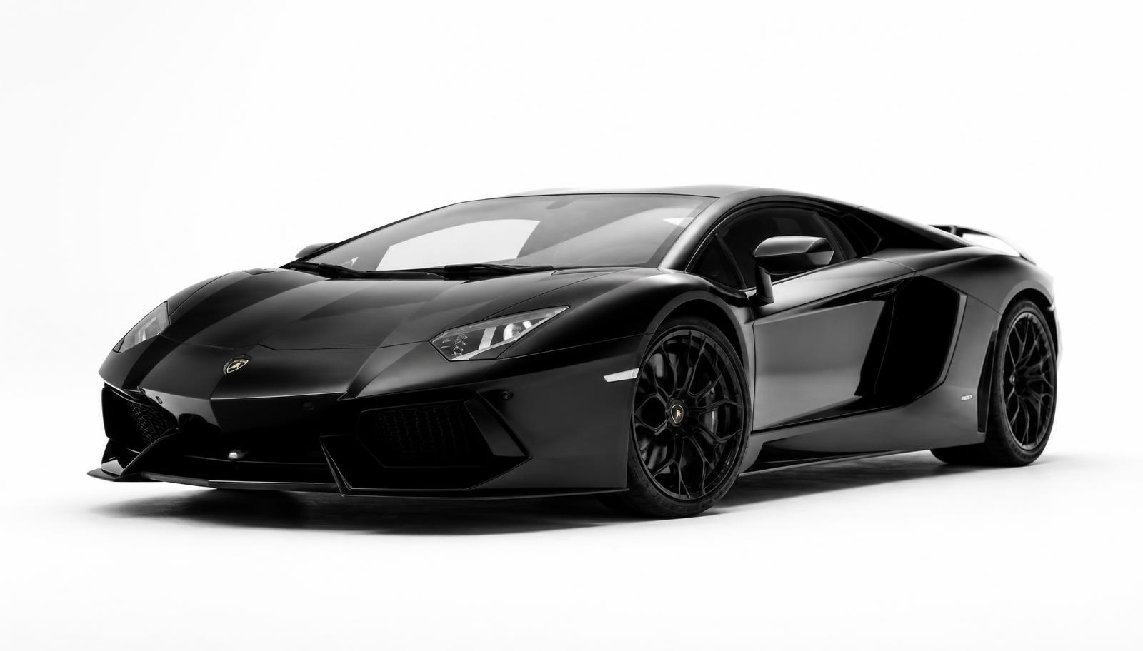 Lamborghini Aventador photographed in black and white on a white studio background
